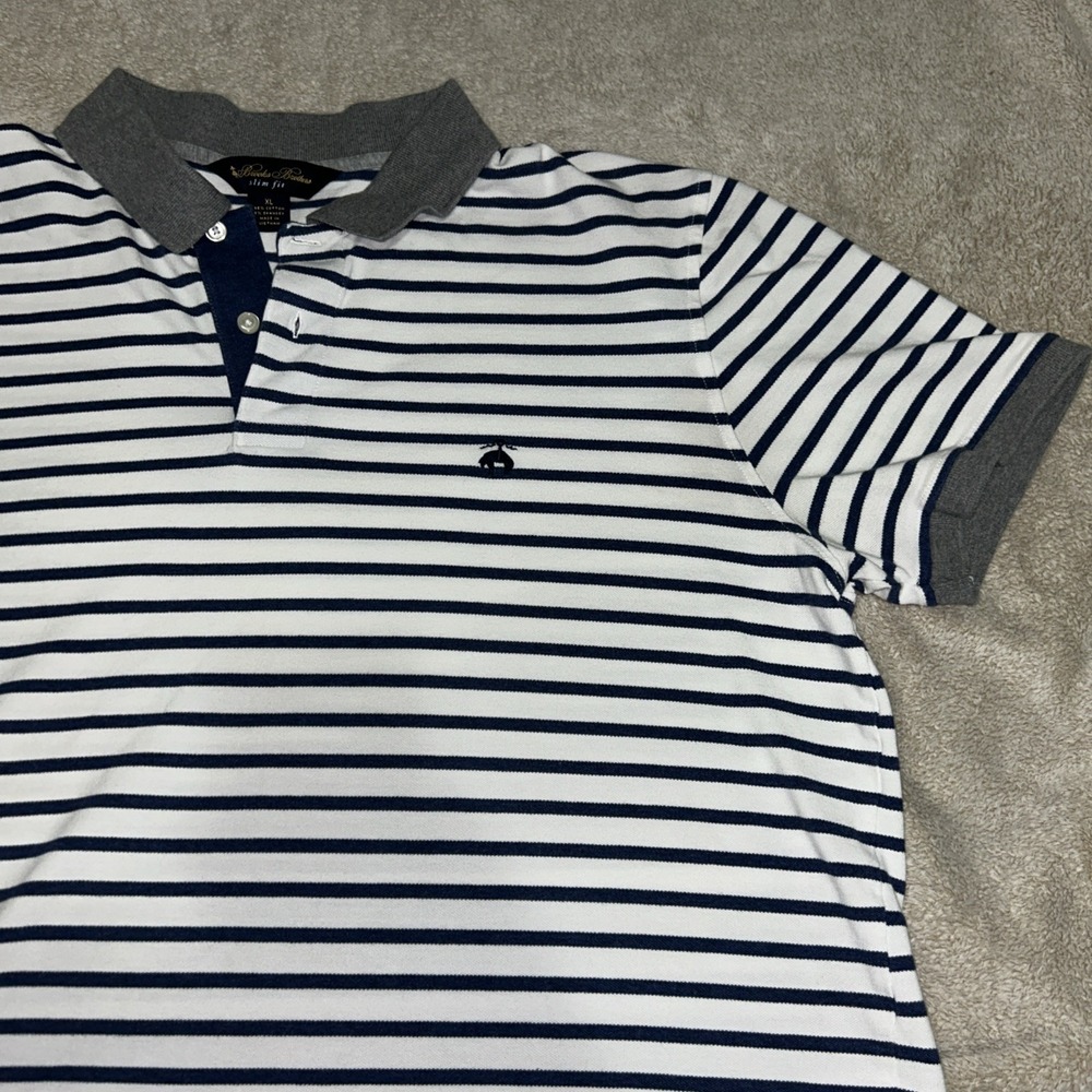 Brook Brothers Slim Fit Men's XL Polo Blue &white Stripes